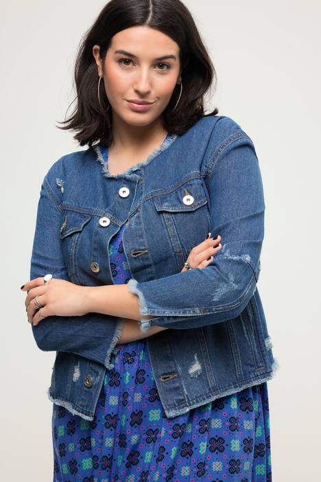 Jeansjacke, Regular Fit, Destroy-Effekte, Patches, Rundhals, Langarm, blue denim