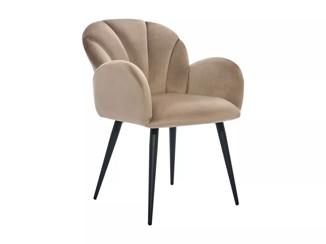 Lot de 6 chaises avec accoudoirs en velours et métal noir - Beige - LANSENA de Pascal Morabito