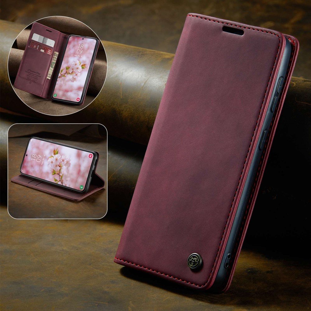 Samsung Galaxy S22 5G Leder Tasche Flip Wallet Etui mit Kartenfächern - Dunkelrot