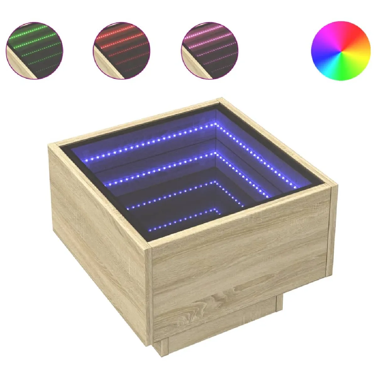 vidaXL Table de chevet LED Infini - Chêne sonoma