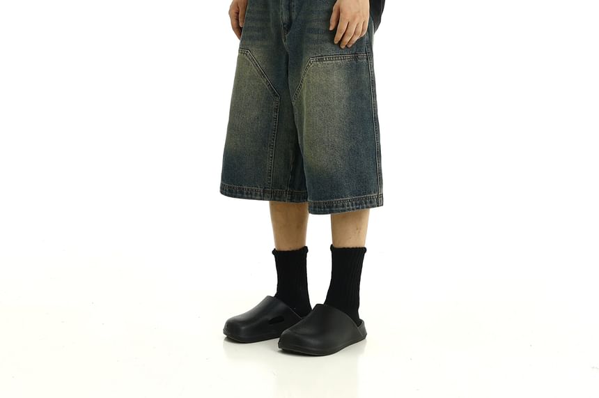 Meiksip - Mid Rise Washed Capri Wide Leg Jeans