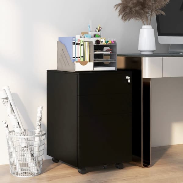 Arkivskap med skuffer, 37L x 43,5W x 60H cm, låsbart, rullbart, med bremser, 3-trinns justerbar stang, stål, sort