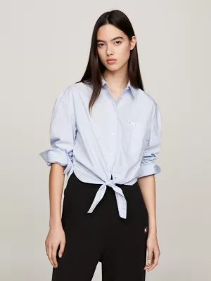 Camisa cropped de modelagem relaxada com amarração frontal