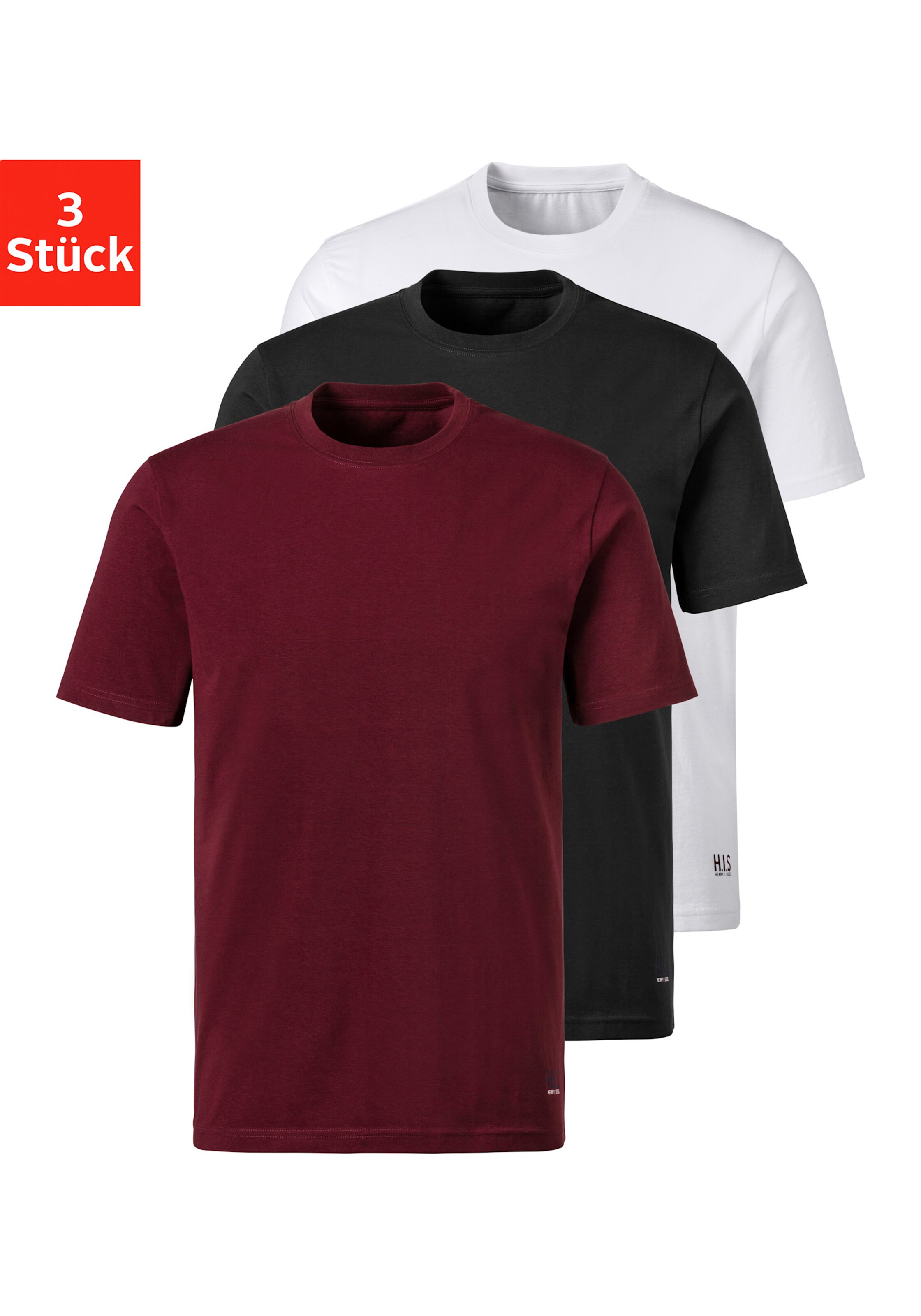 H.I.S Kurzarmshirt in bordeaux, schwarz, weiß
