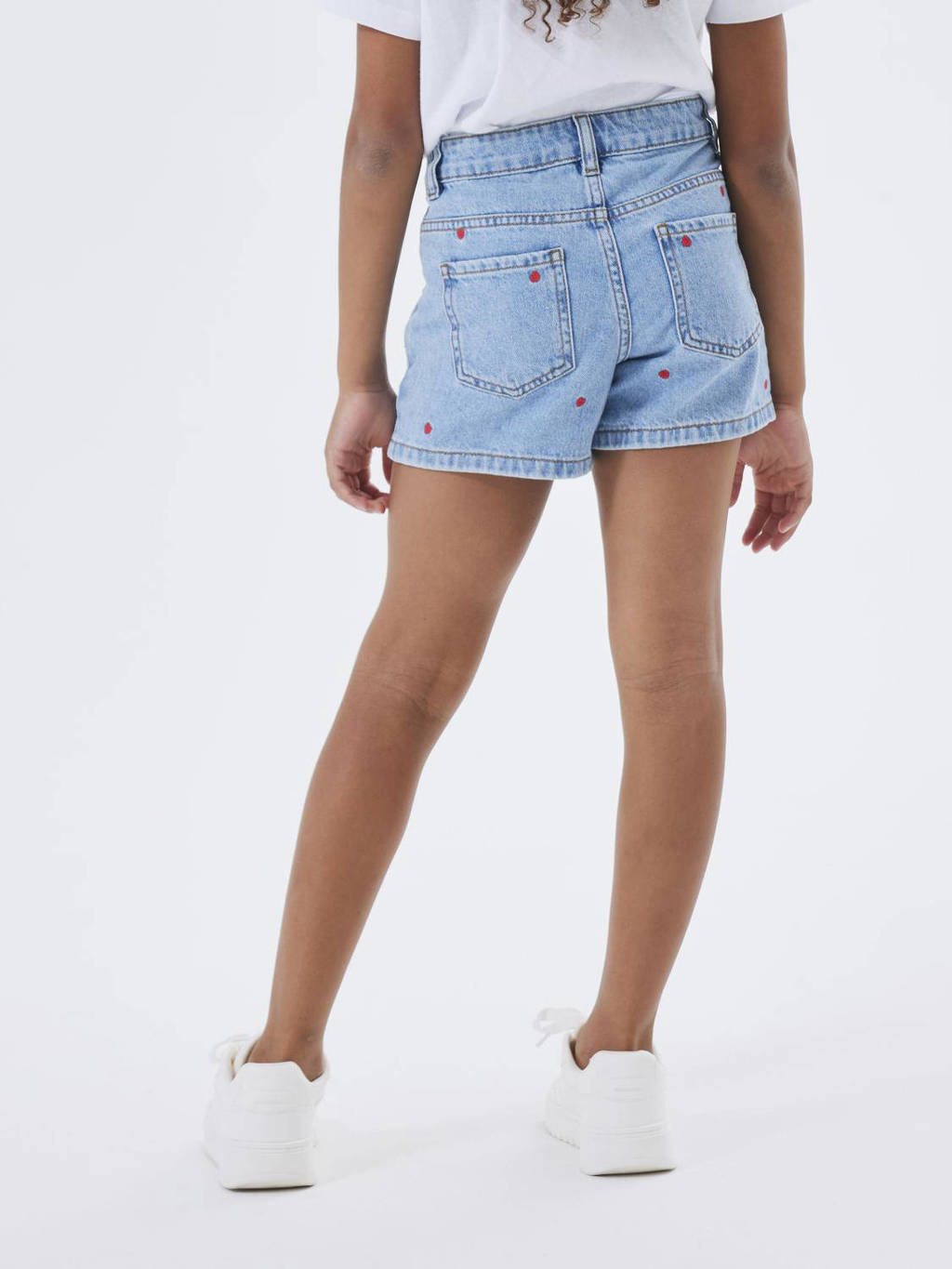 NAME IT regular fit denim short NKFBELLA met hartjes light blue denim