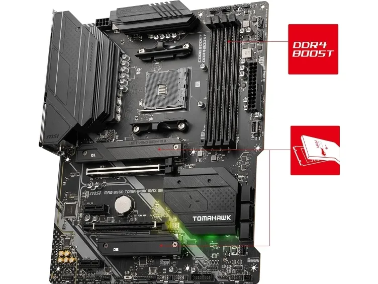 MSI MAG B550 TOMAHAWK MAX WIFI - Bundkort - ATX - Socket AM4 - AMD B550 Chipset - USB 3.2 Gen 1, USB 3.2 Gen 2, USB-C 3.2 Gen2, USB-C 3.2 Gen 1 - 2.5 Gigabit LAN, Wi-Fi 6, Bluetooth - onboard grafik (CPU påkrævet) - HD Audio (8-kanaler)
