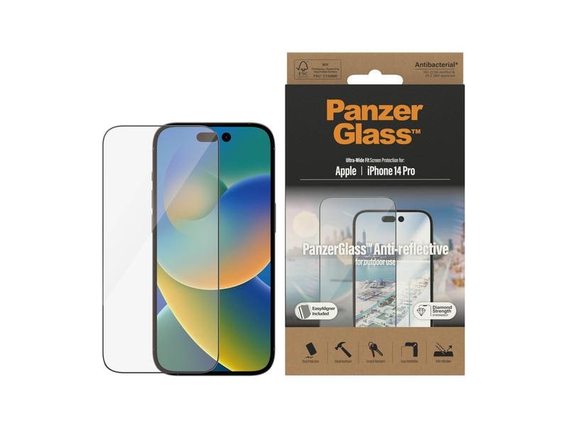 Panzerglass Displayschutz Ultra Wide Fit Anti Reflective iP Anti Reflective Schutzfolie mit Applicator für das Apple iPhone 14 Pro