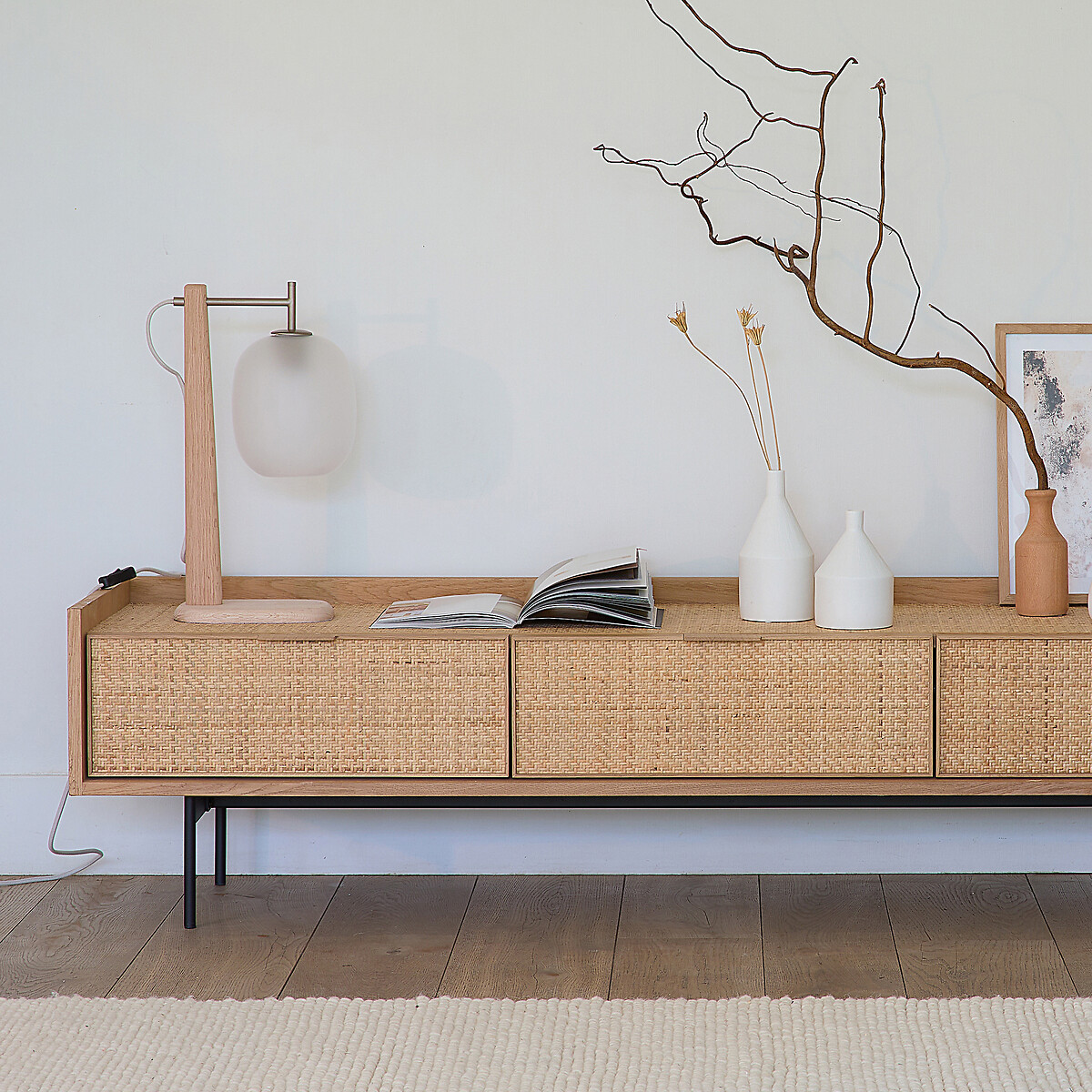 LA REDOUTE INTERIEURS<br>Candeeiro de mesa em carvalho e vidro fosco, Navida