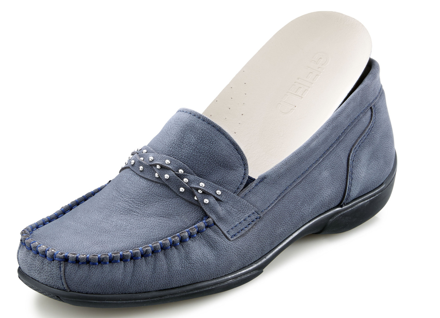 ELENA EDEN Mokassin-Slipper mit nietenbesetzter Spange