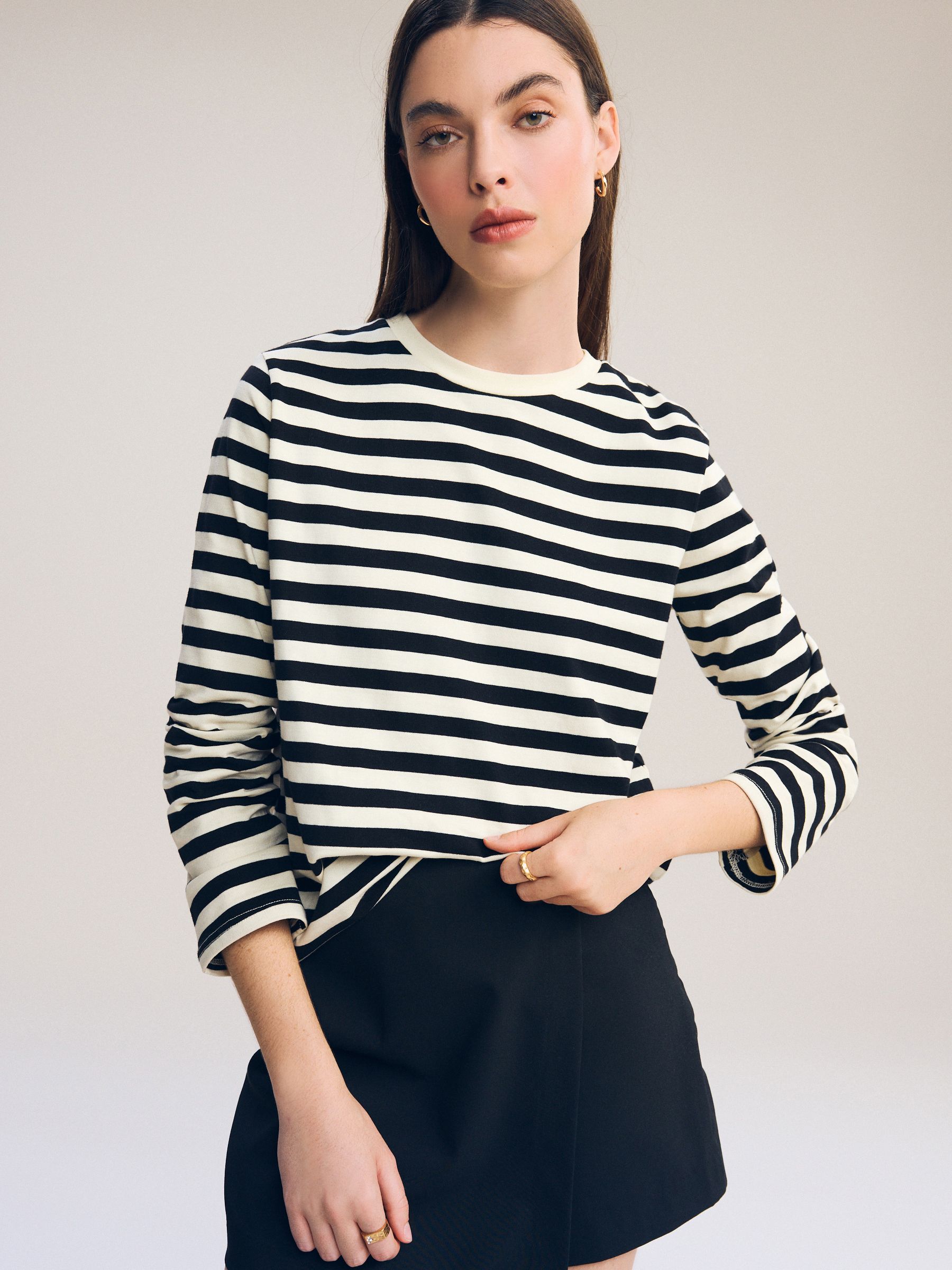 Zwart/ecru gestreept - Dik T-shirt met lange mouwen en ronde hals