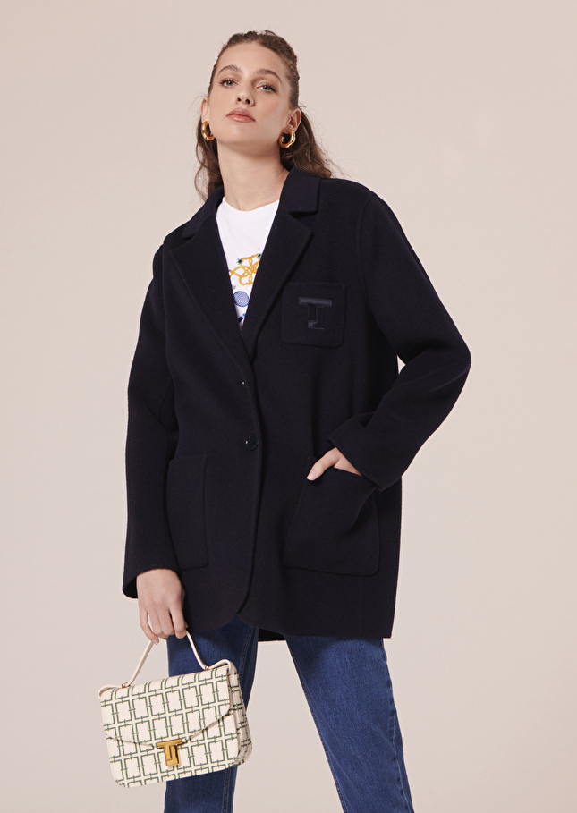 Veste Virgiliobleu nuit en laine double face