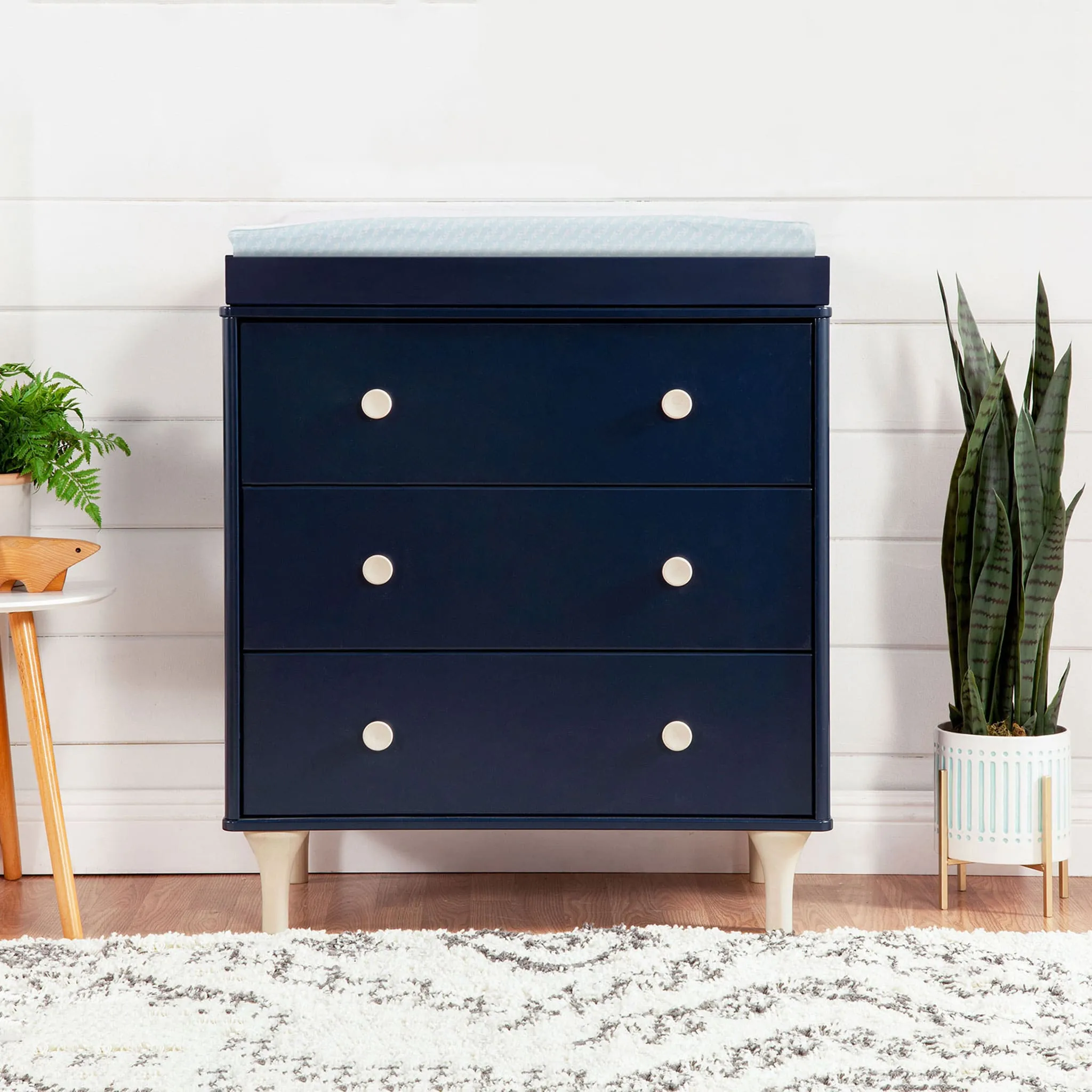 Babyletto Meuble à Langer 3 Tiroirs avec Plateau Amovible Lolly - Marine  Naturel Lavé