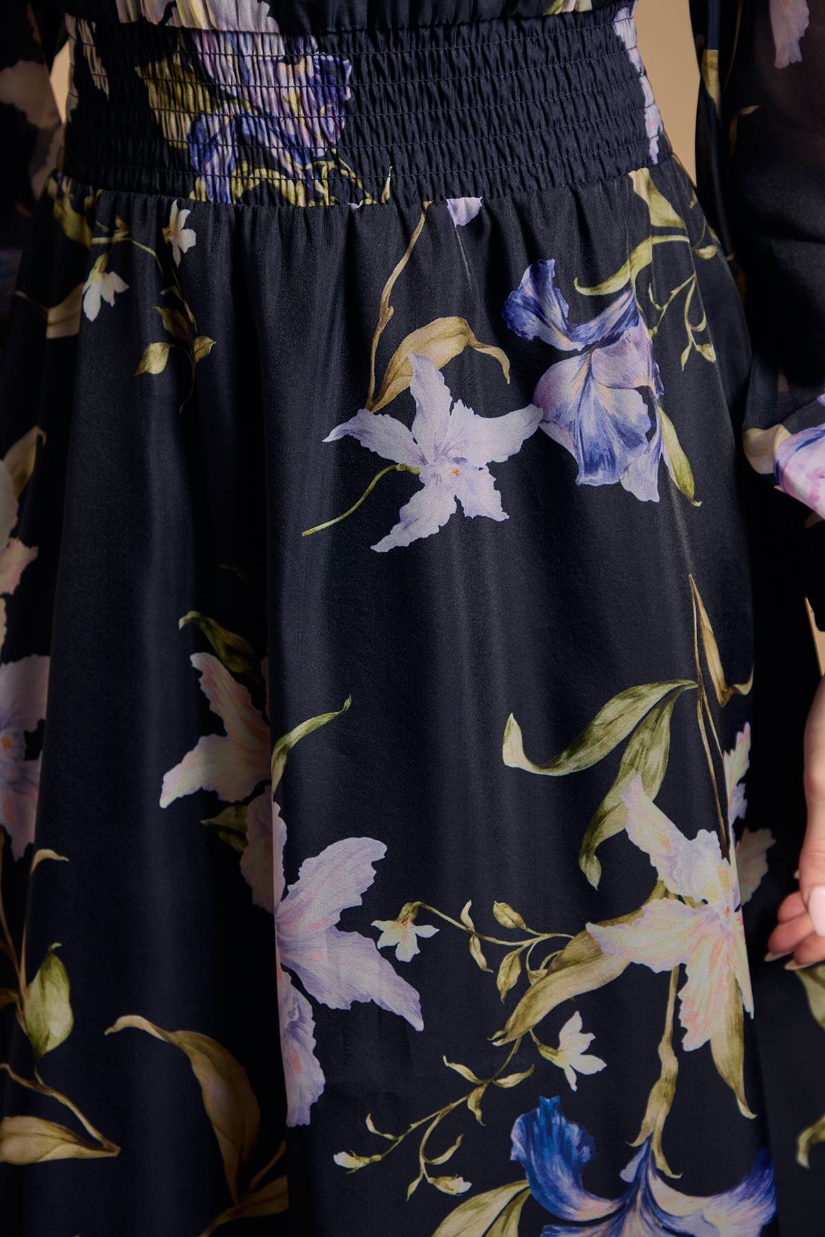 Oasis Robe Mi-Longue en Organza Floral à Taille Froncée