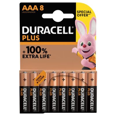 DURACELL 100 % Plus offre spéciale - 8 piles alcalines - AAA LR03
