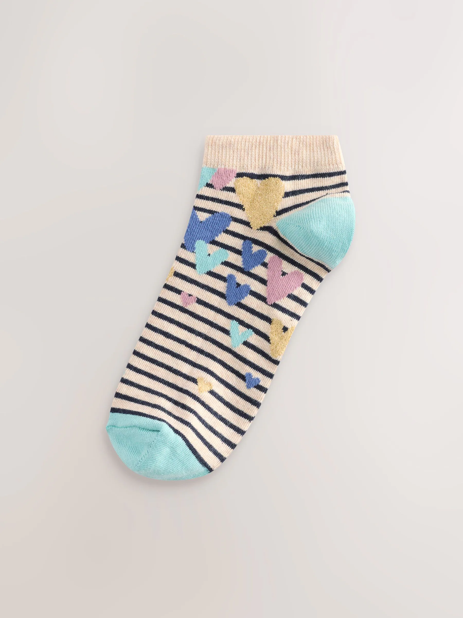 Blauw/havermoutkleurige hartjes - 5 paar sneakersokken