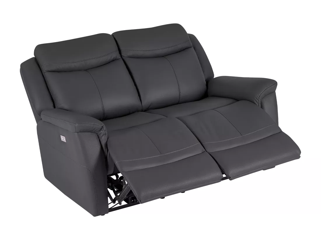 Canapé 3 places et 2 places relax électrique en cuir de vachette gris anthracite NOMAJO