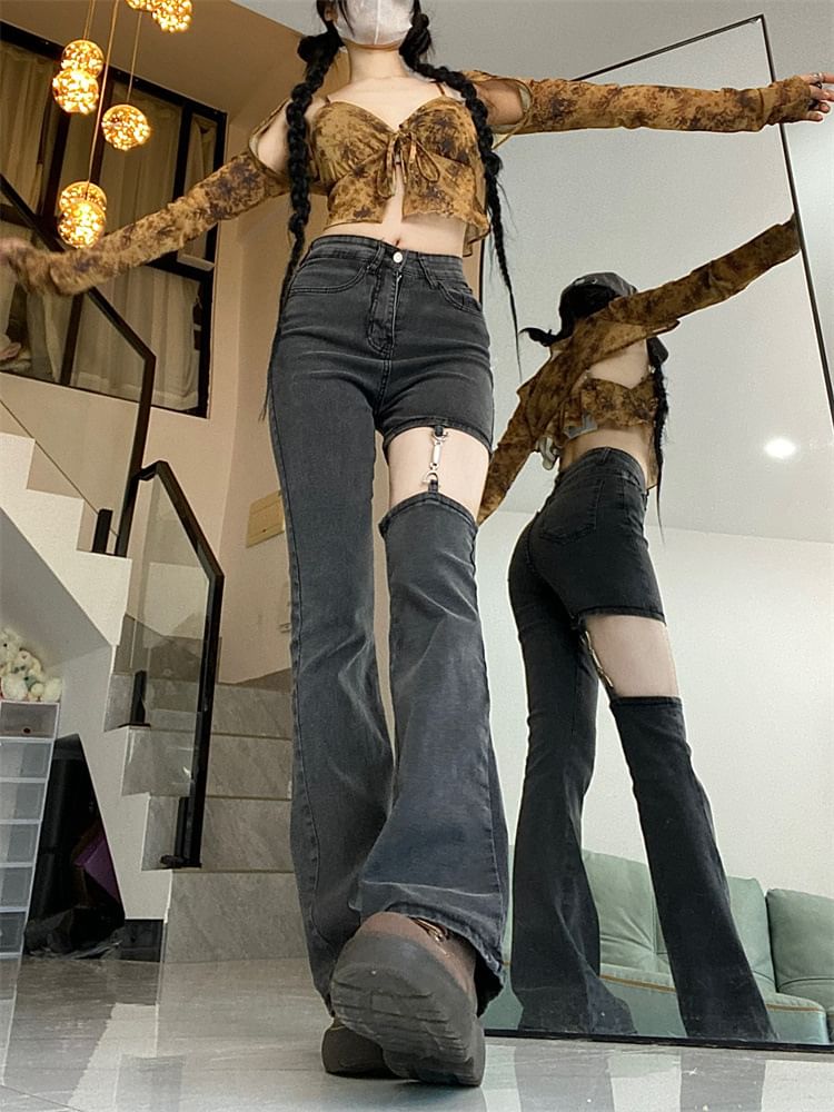 Kenning - Bootcut jeans met uitgesneden taille en middelhoge taille