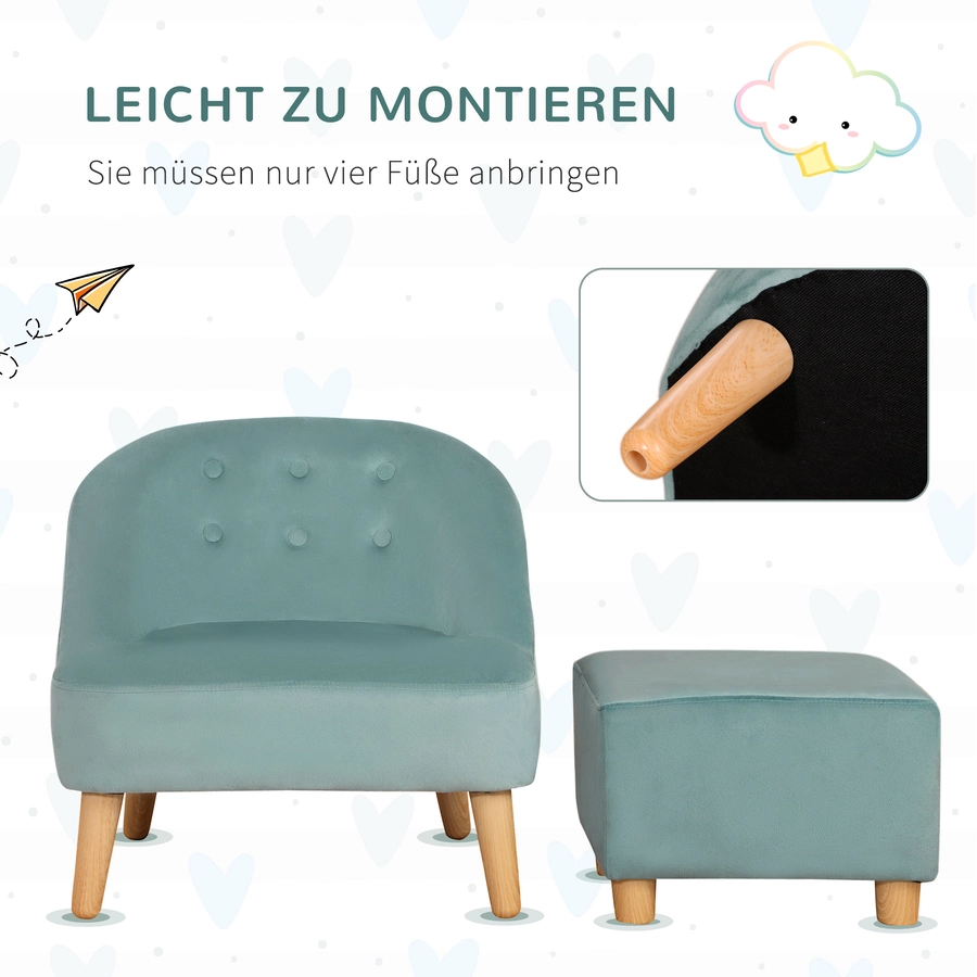 HOMCOM Kindersofa-Set mit Fußhocker grün