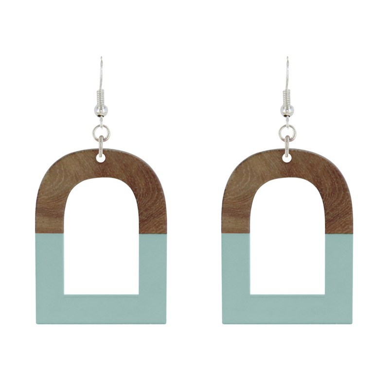 Boucles d'Oreilles Argent Etrier Bois et Résine