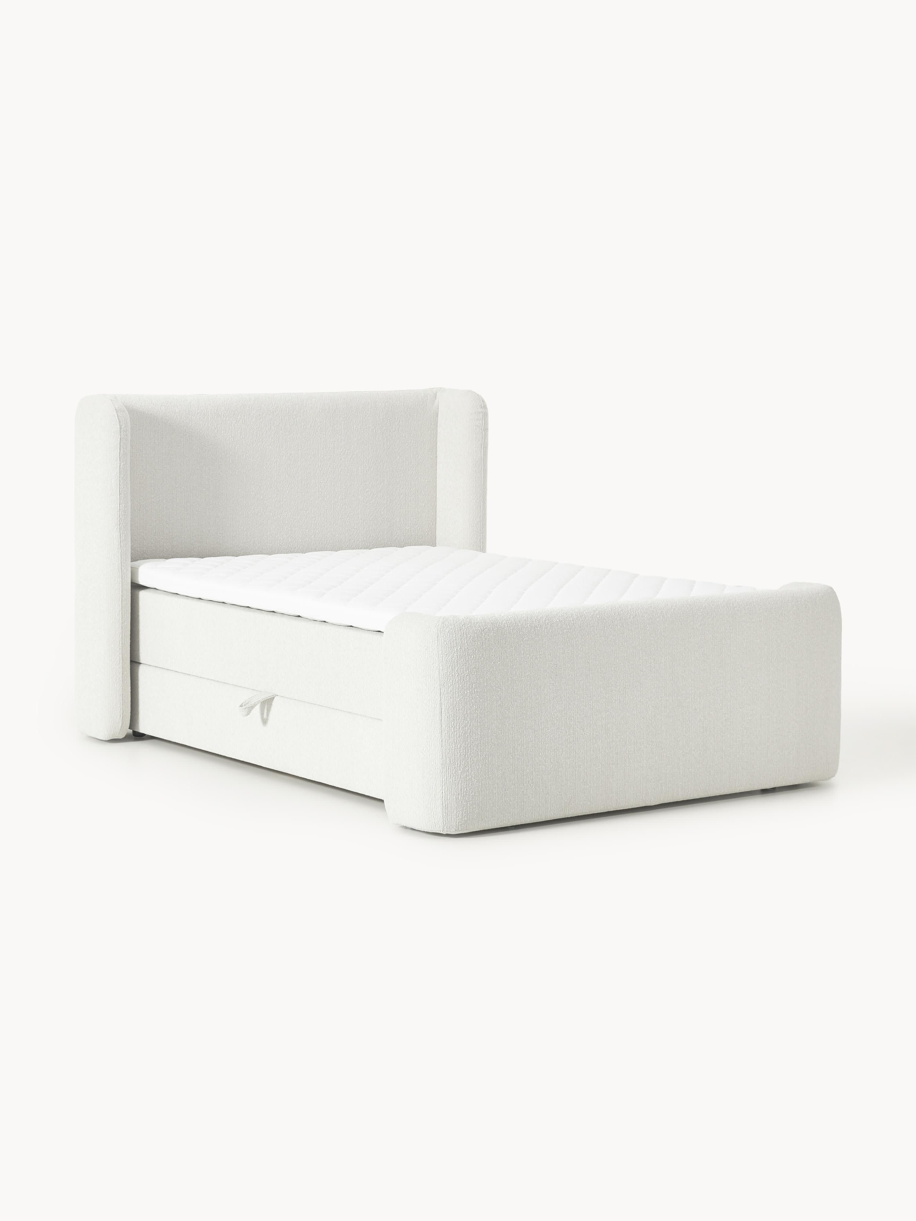 Bouclé boxspring bed Perla met opbergruimte