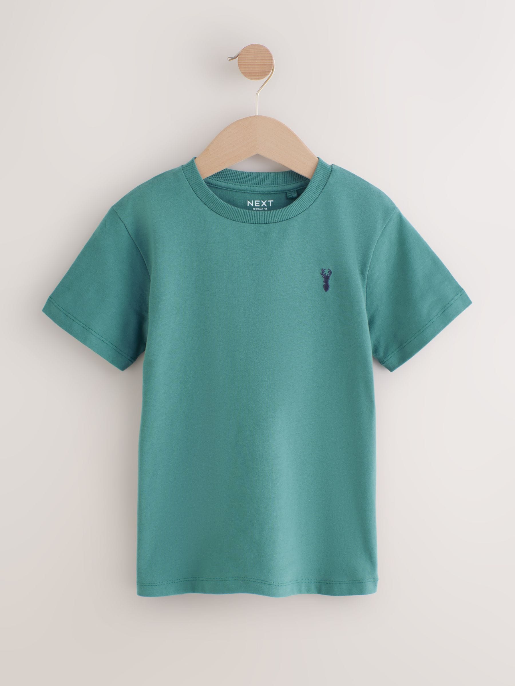 Mineraalgroen/blauw - T-shirts met korte mouwen en geborduurd rendier, verpakking van 4 (3-16jr)