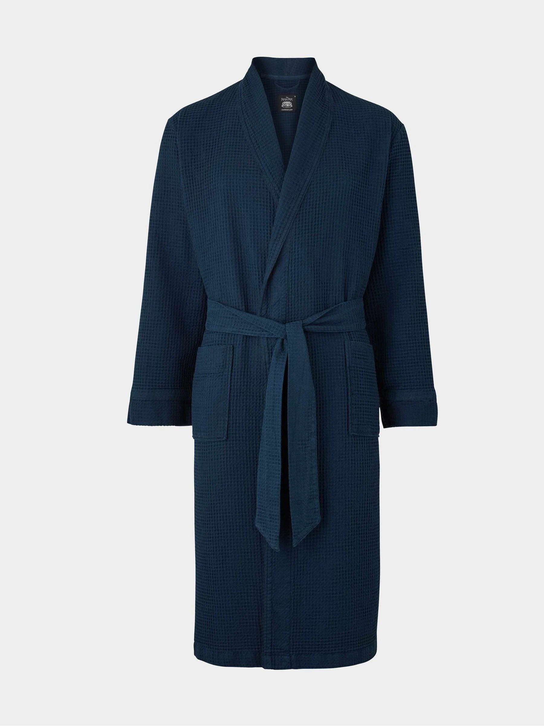 Marineblauw - Savile Row Company - Katoenen kamerjas met wafeldessin