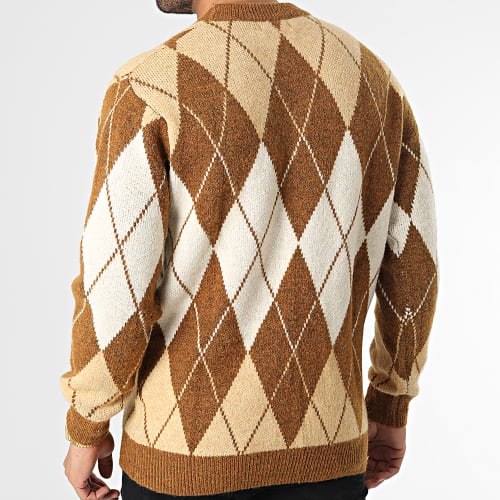 Pull à Carreaux Beige Camel