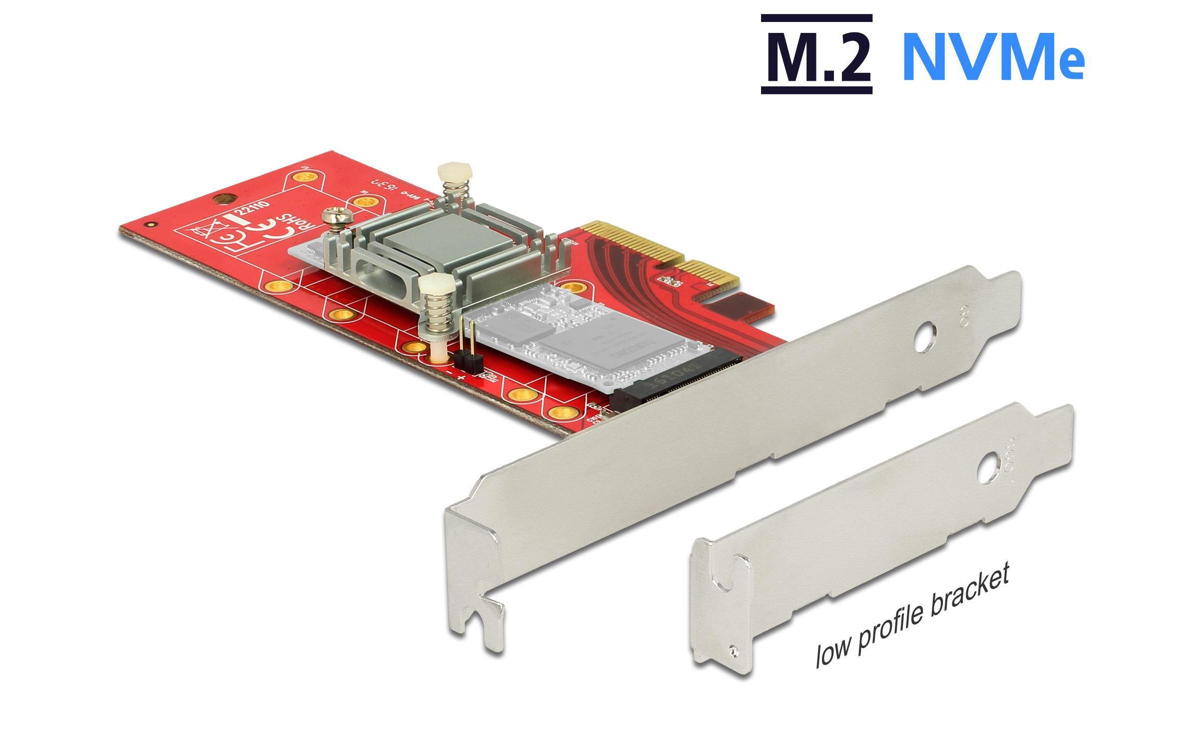 Host Bus Adapter Controller PCIe – M.2, NVMe, bis 110 mmDelock PCI Express x4 Karte > 1 x intern NVMe M.2 Key M 110 mm mit Kühlkörper – Low Profile Formfaktor
