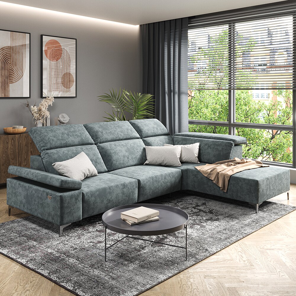 VitaliSpa Ecksofa Loungesofa Boxspringsofa James Grau Relaxfunktion 301x86 cm modern Wohnzimmer Sofa Wohnzimmercouch Loungeecke Polstereckcouch Taschenfederkern USB-Anschluss Fußteil ausfahrbar