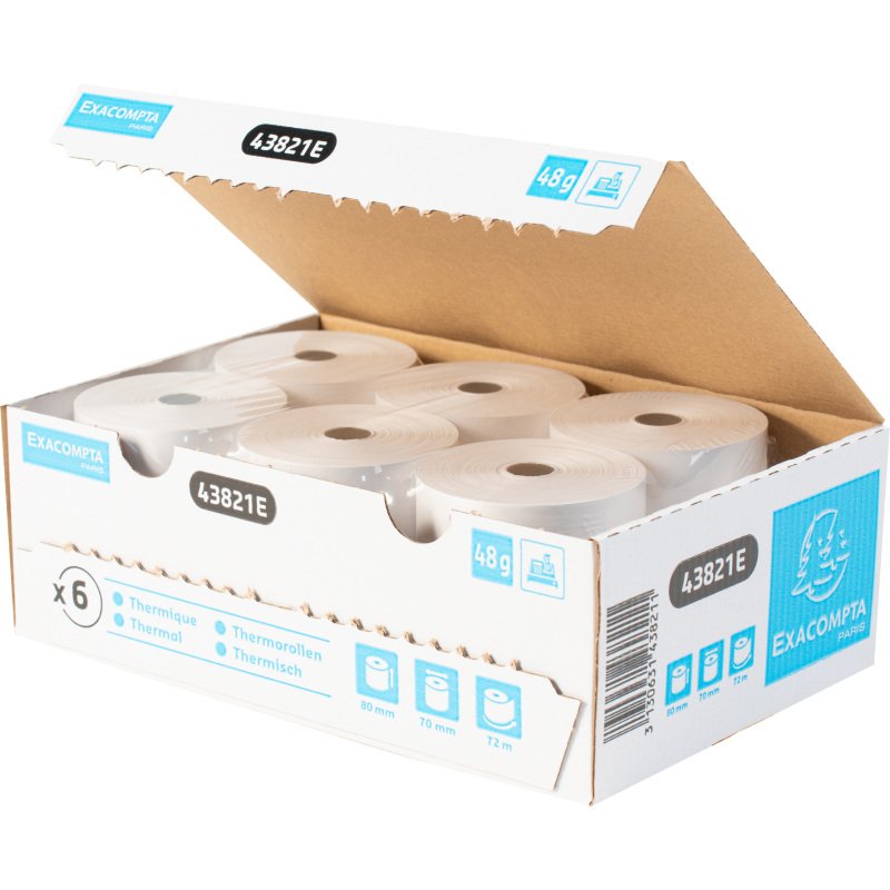 Bobines Caisses Exacompta 43821E - l 80 mm x L 72 m, Ø 76 mm - 1 pli(s) - paquet de 6