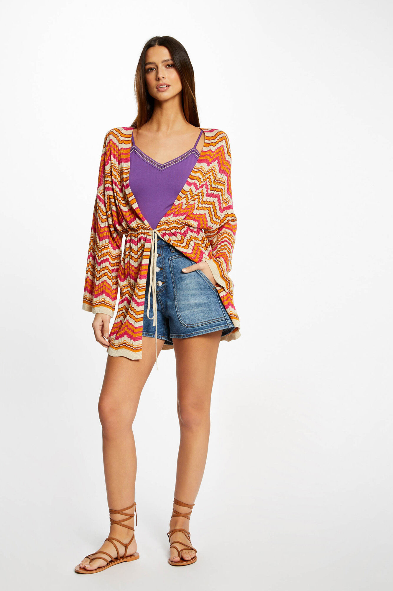 Poncho com estampa chevron - Estampa laranja