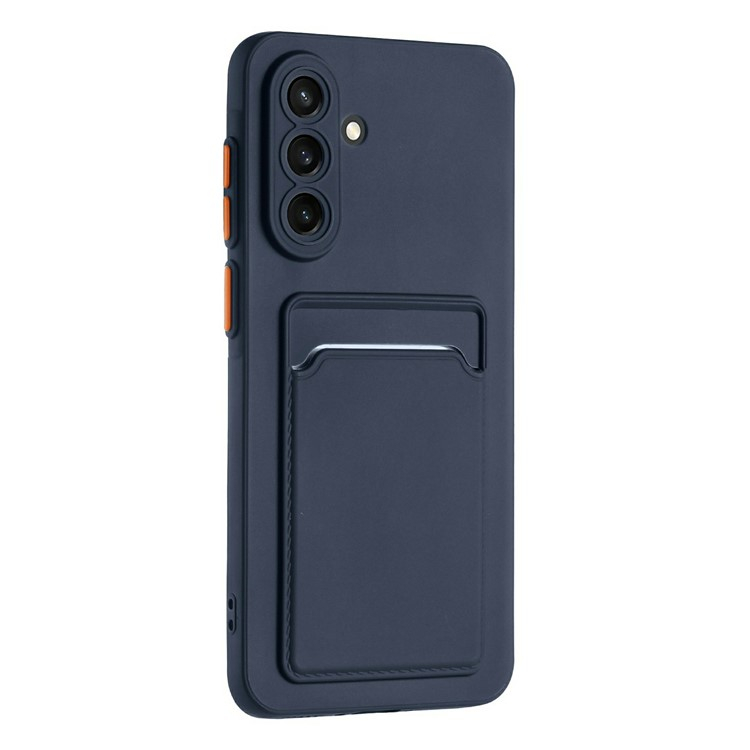 Samsung Galaxy A56 Gummi Case Hülle mit Kartenfach - Dunkelblau / Orange