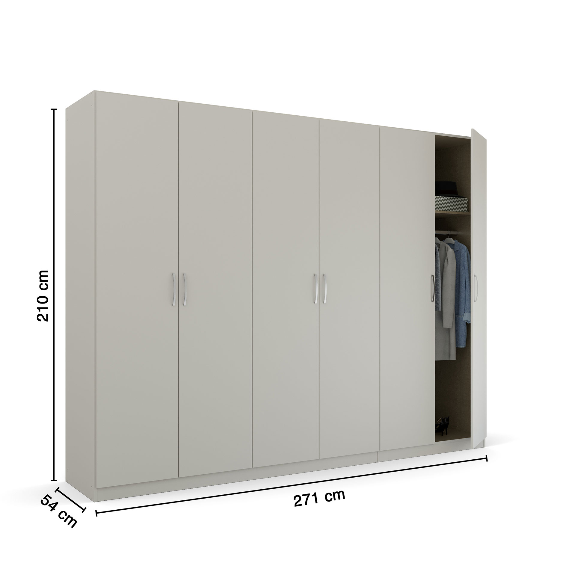 Drehtürenschrank - seidengrau - 6 Türen - 271 cm