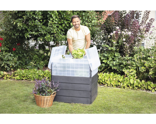 Classic verhoogde bak, GARANTIA ERGO Quadro TurboPlus M 85 kweekbak inclusief kweekbakafdekking met klapdeksel, Flora waterbesparend systeem, 80 x 60 x 85 cm, hout