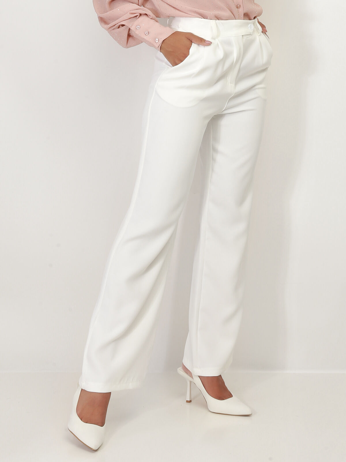Pantalon de costume large à plis- Blanc