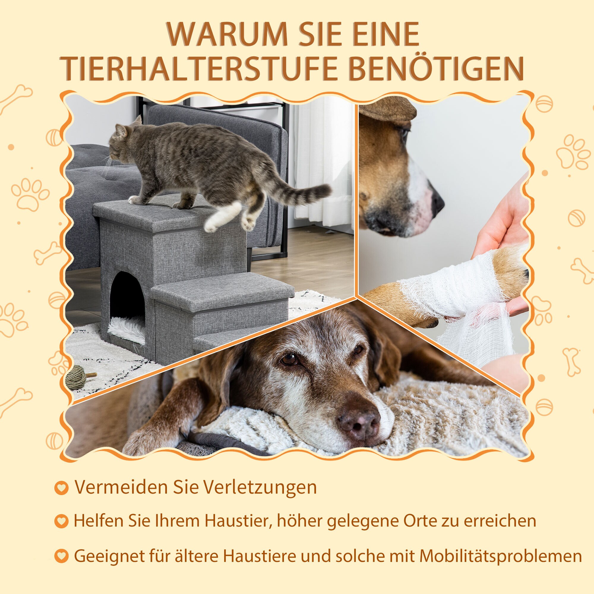 PawHut Hundetreppe mit einem Plüschkissen grau 73,5L x 33B x 40,5H cm