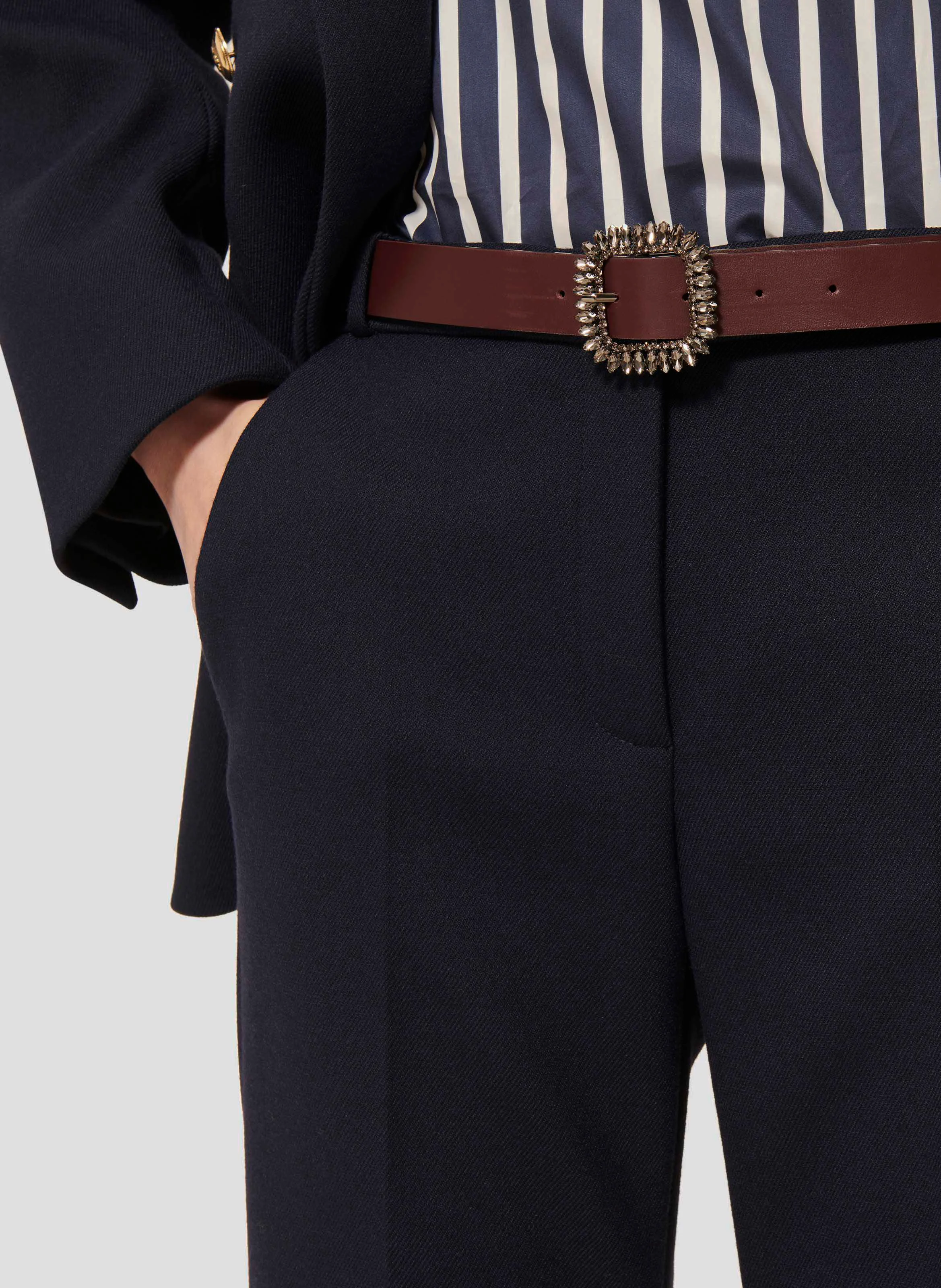 PAMPILLE - Pantalon droit 7/8ème à plis | Bleu