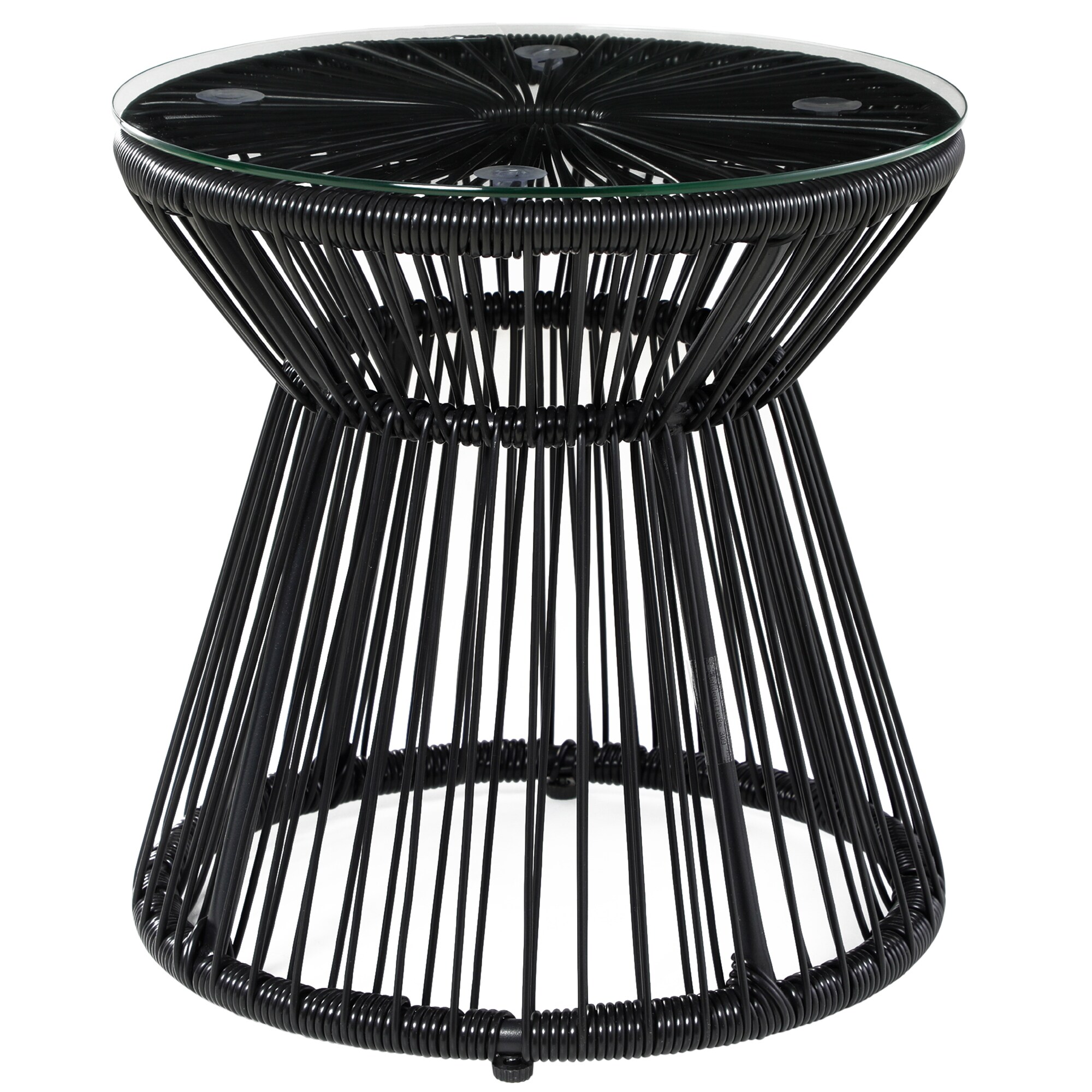 Outsunny Ratten Beistelltisch mit Glastischplatte schwarz 40L x 40B x 42H cm