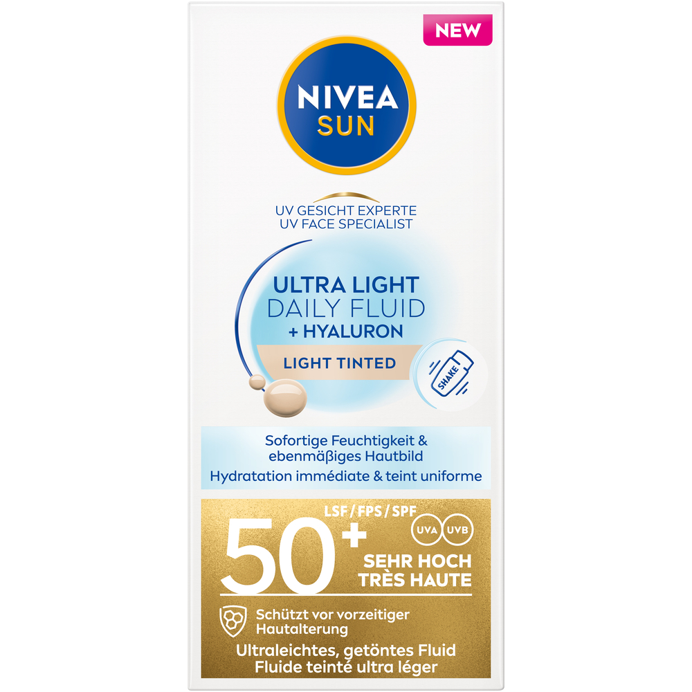 Nivea SUN UV Face Daily Fluid<br>40 ml, Flasche, Ultra Light Tinted LSF50+