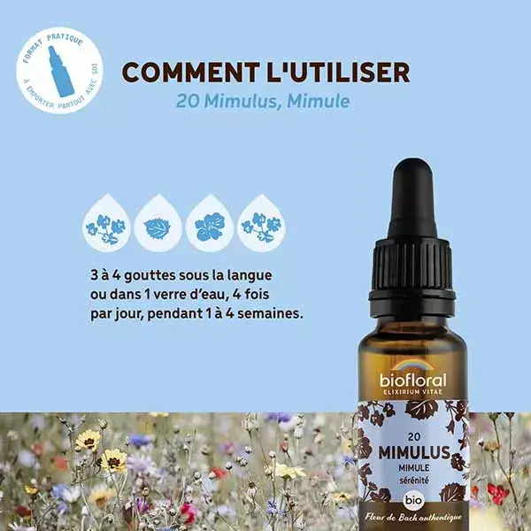 Florais de Bach Biofloral 20 Mimulus Mimulus em gotas, Demeter Orgânico 20 ml