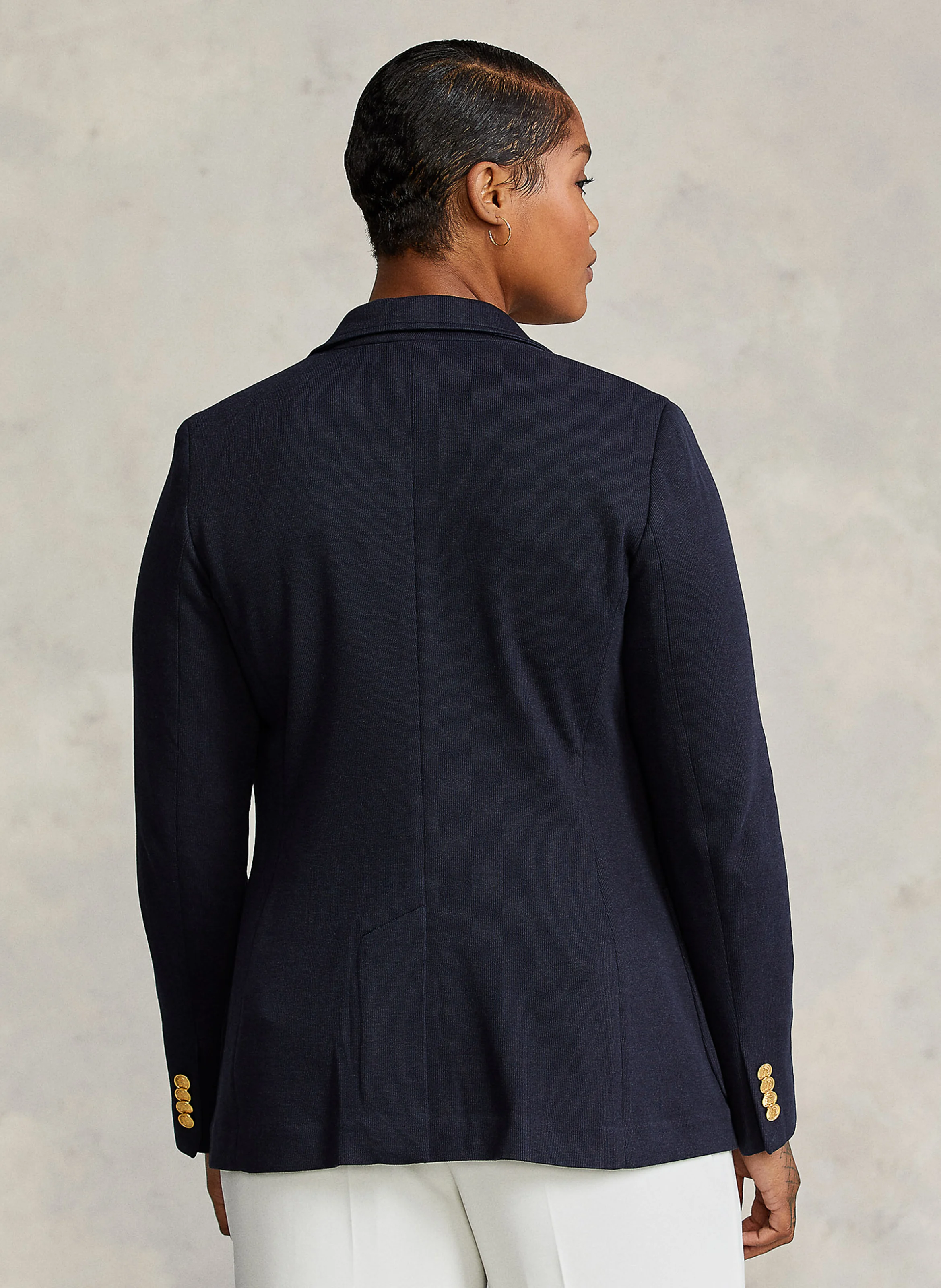 Veste col tailleur brodée en coton mélangé | Bleu