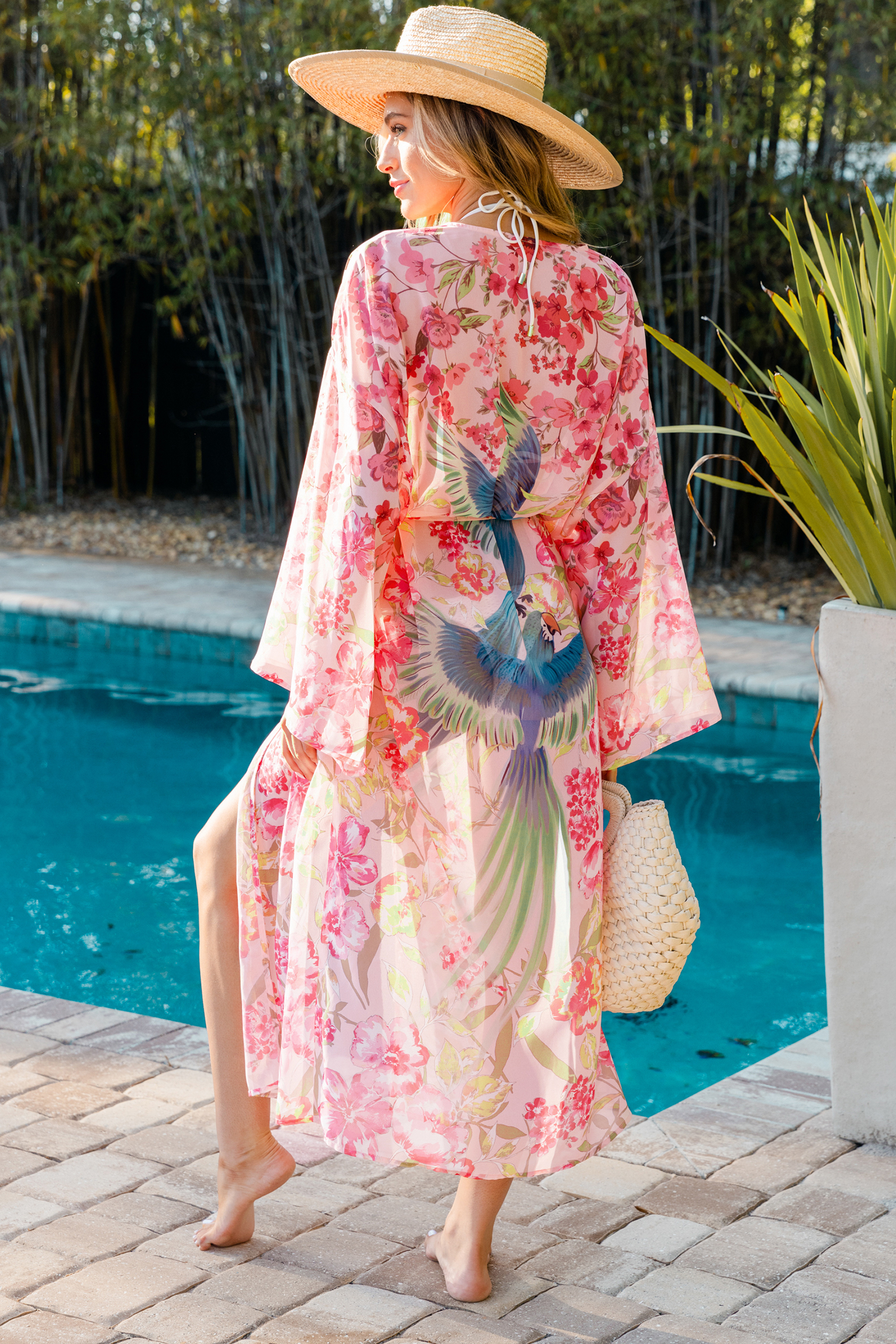 Kimono cover up à nouer sur le devant et imprimé floral