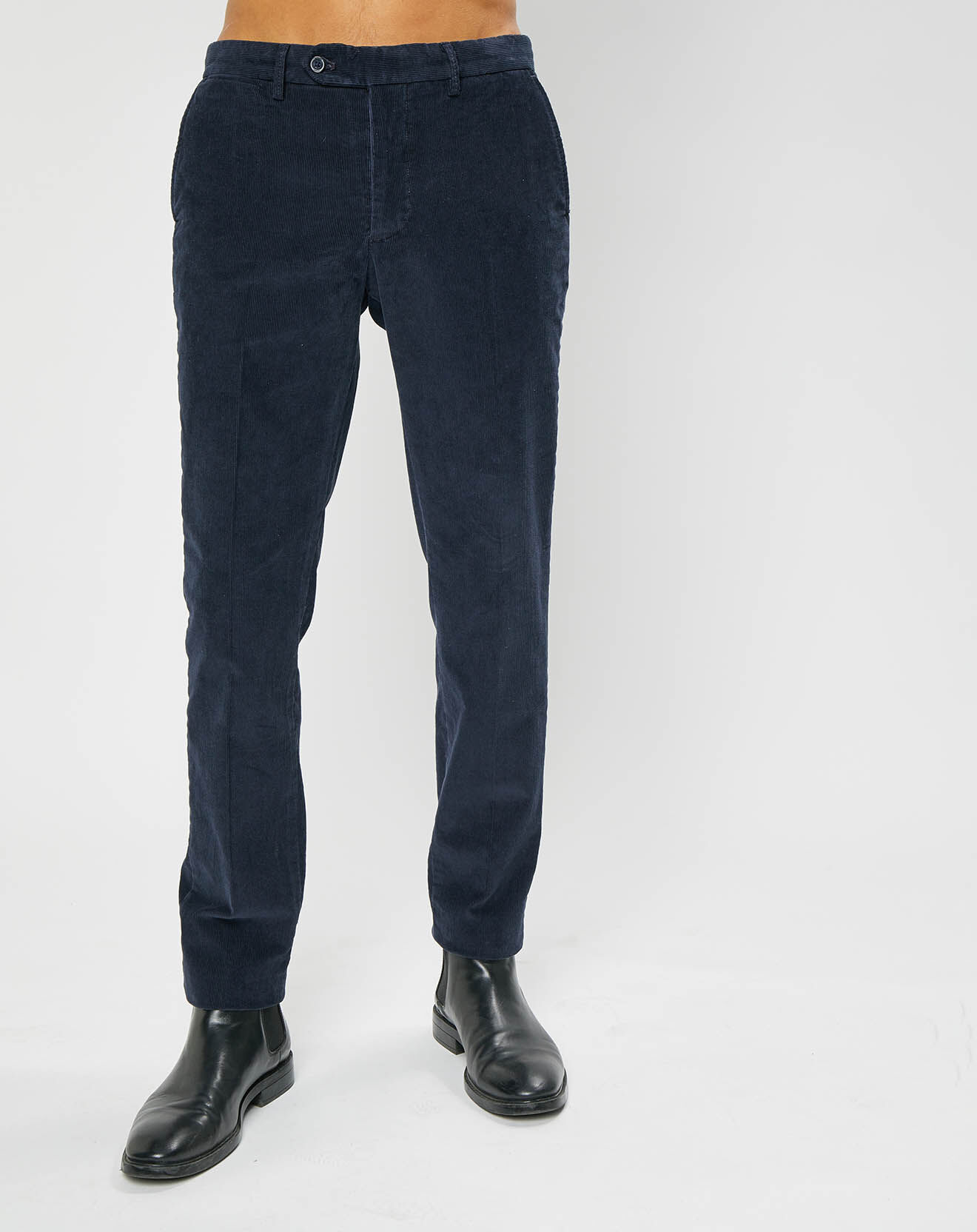 Hackett London Pantalon Chino Slim en Velours côtelé bleu marine