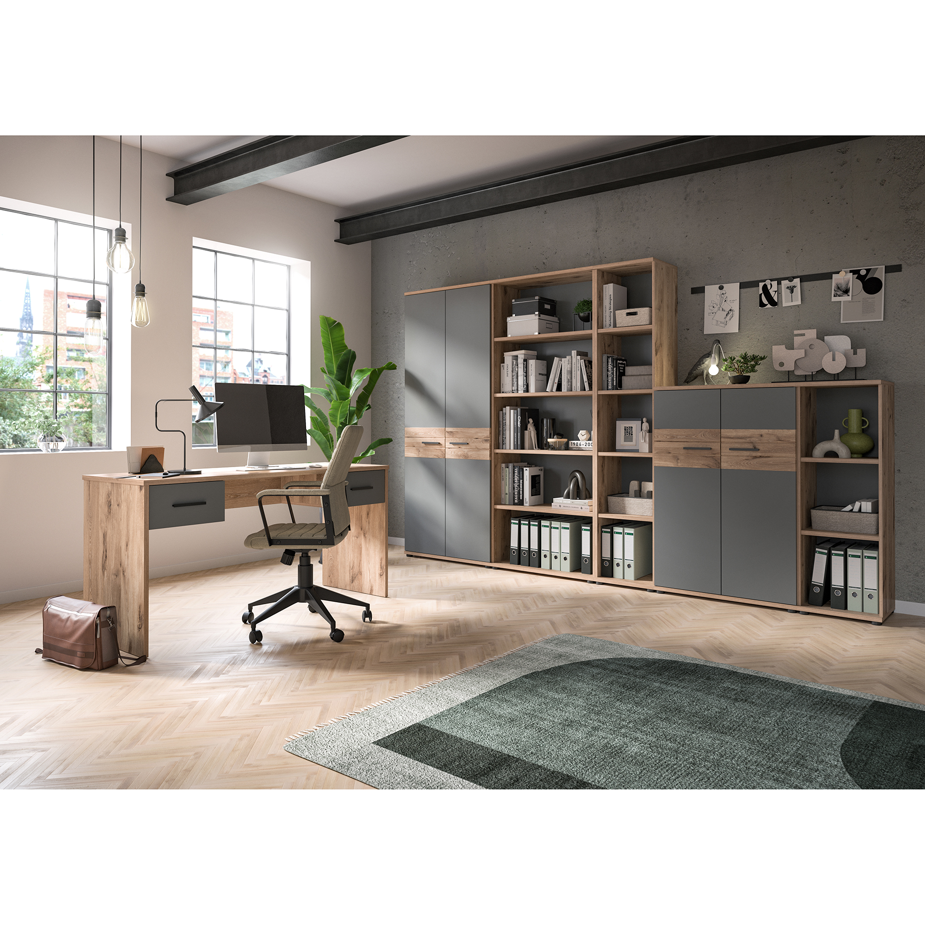 Stauraumshelf MASON - Nox Oak - Basalt grau - 40 cm