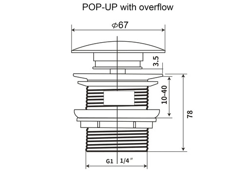 Jungborn drukknop-afvoerventiel voor wastafel met overloop 1 1/4