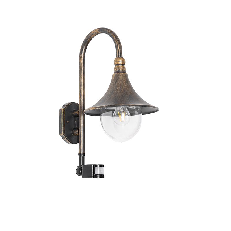 Buiten wandlamp antiek goud IP44 incl. bewegingsmelder - Daphne