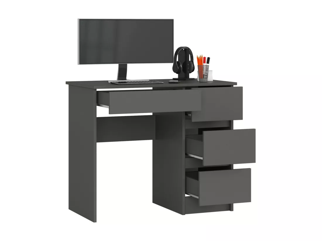 Bureau d'ordinateur AKORD droit A7 Gris Graphite 90 cm 4 tiroirs façade Gris Graphite 90x50x77 cm