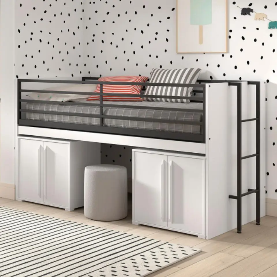 Halfhoogslaper Sammie 90x200cm - met bureau en commodes - wit