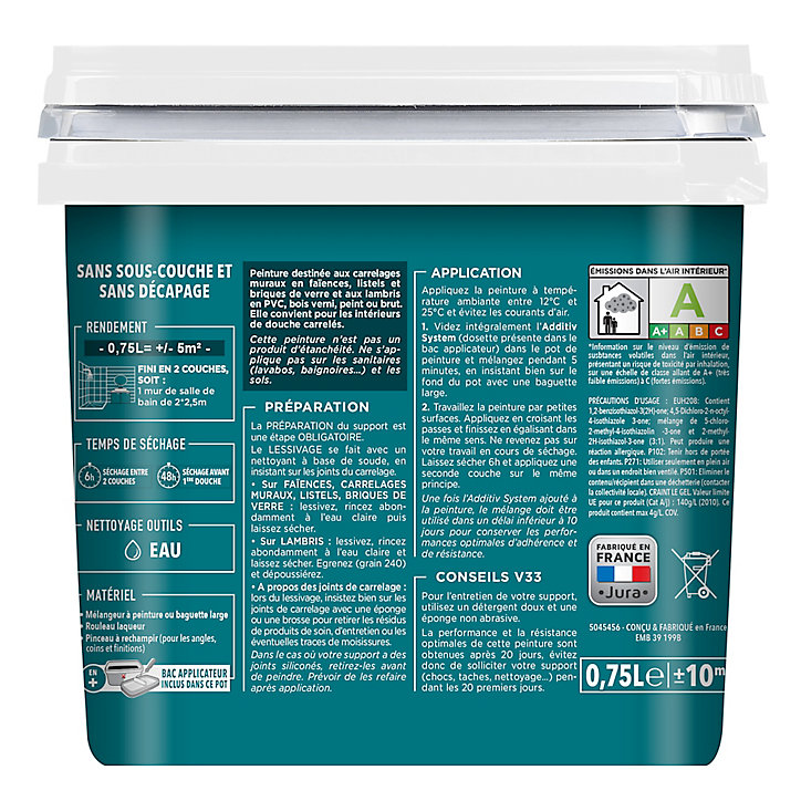 Peinture de rénovation faïence et lambris V33 voile de coton satin 750ml
