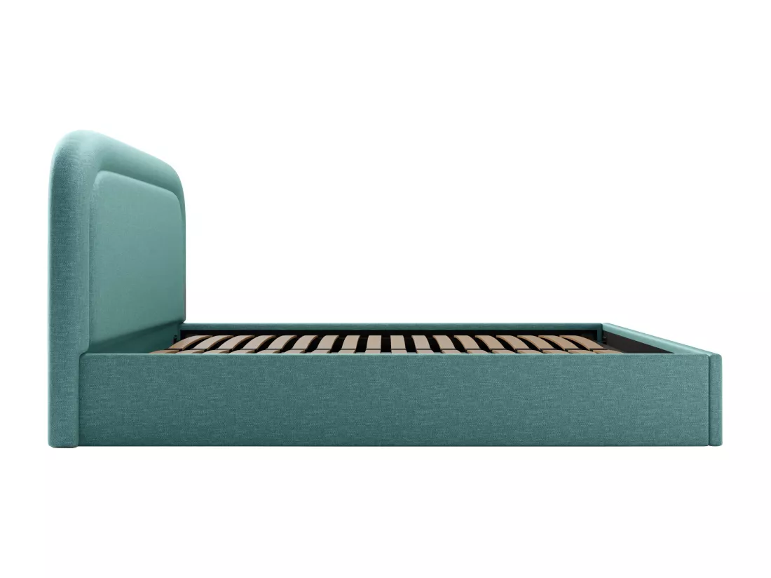 Lit coffre 140 x 190 cm - Tissu chiné - Bleu canard - FIREZA